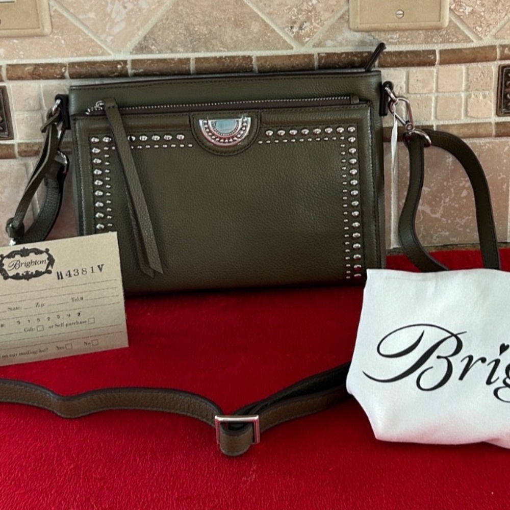 BRIGHTON PRETTY TOUGH JORDYN CROSS BODY ORGANIZER OLIVE NWT REGISTRATION CARD